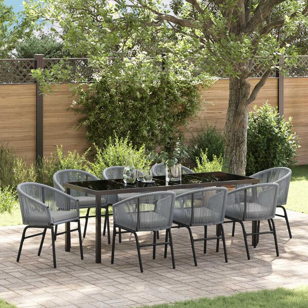 vidaXL Garden Dining Set 9 pcs Anthracite Powder-Coated Steel