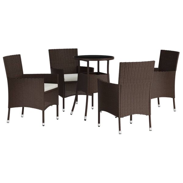 vidaXL Garden Bistro Set Brown Poly Rattan 5 Piece Set Durable