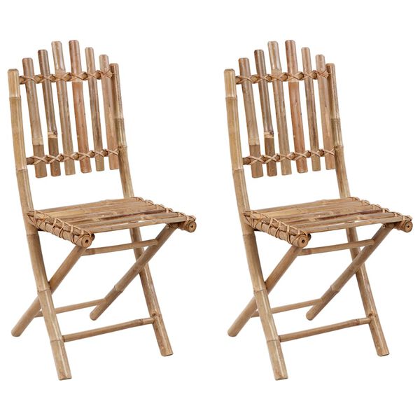 vidaXL Patio Chair Set of 2 Bamboo Solid Bamboo Medium Foldable