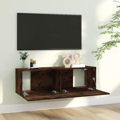 vidaXL TV Wall Cabinet Smoked Oak 39.4"x11.8"x11.8" Engineered Wood