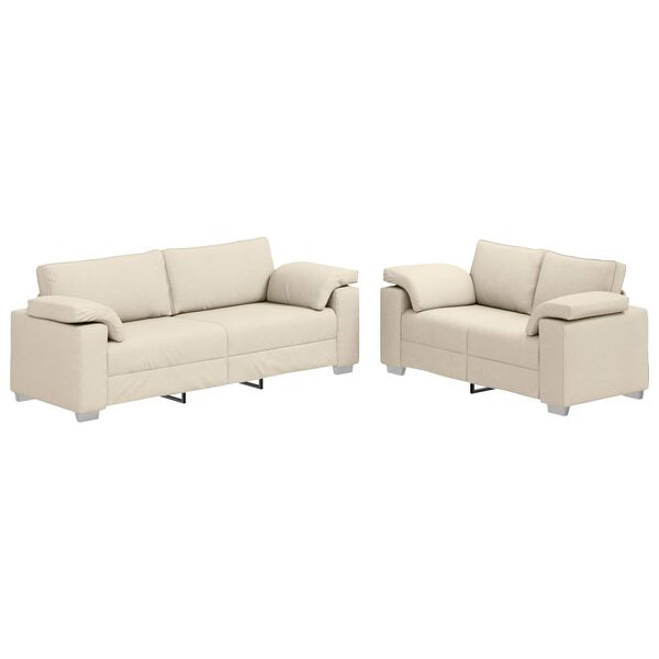 vidaXL Sofa 2 pcs Beige Linen-blend Fabric