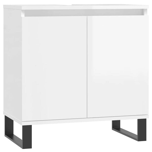 vidaXL Bathroom Cabinet High gloss white Engineered wood, iron Standard