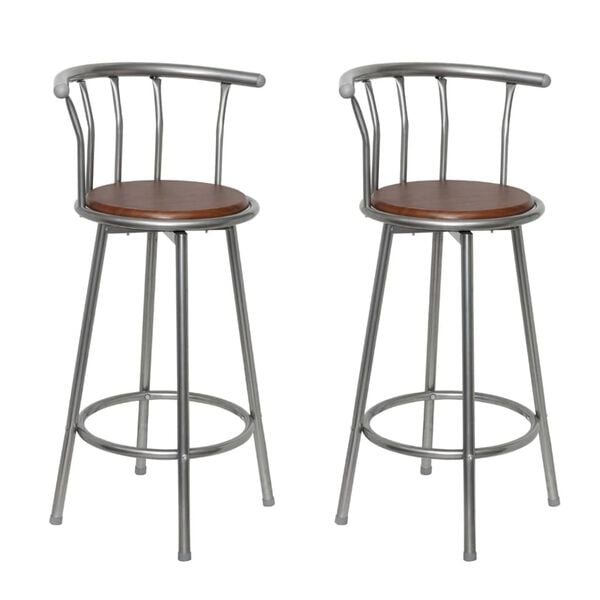 vidaXL Bar Stool Set of 2 Brown MDF, Steel Standard Swivel Bar Stool