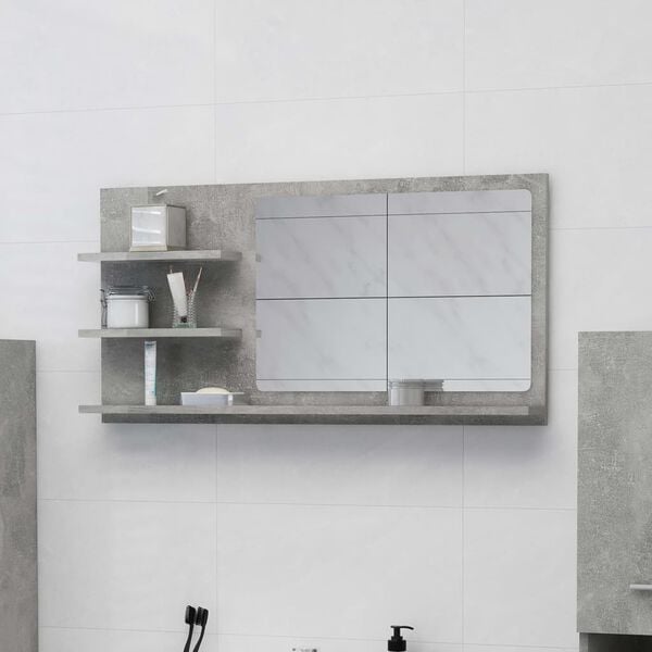 vidaXL Mirror Concrete Grey Engineered Wood, Acrylic Bathroom Mirror