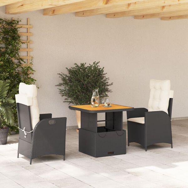vidaXL 2 Piece Patio Dining Set with Cushions Black Poly Rattan