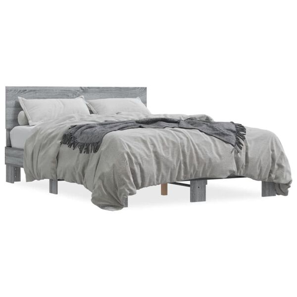 vidaXL Bed Frame Grey Sonoma Engineered wood, metal Double Bed Frame