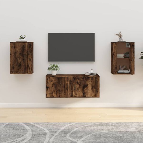 vidaXL 2 Piece Wall-mounted TV Cabinet Set Smoked Oak 15.7x13.6x23.6"