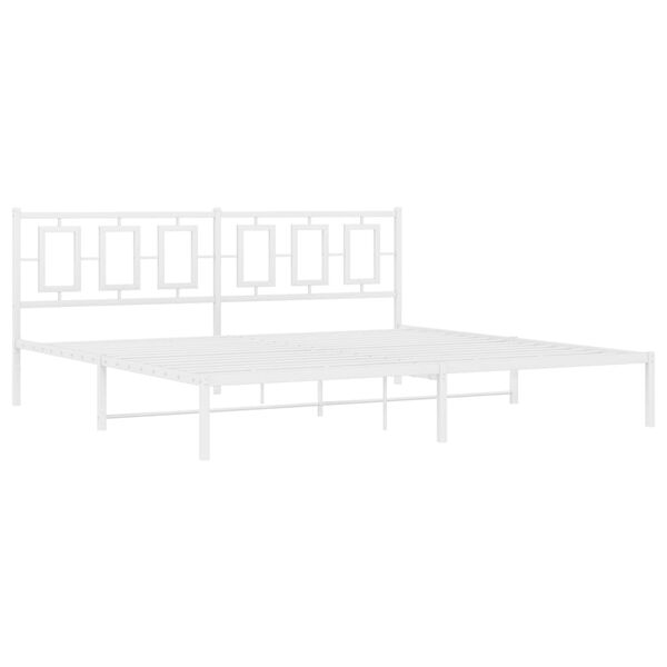 vidaXL Bed Frame White Steel 79 x 79 in Bed Frame Rectangular Modern