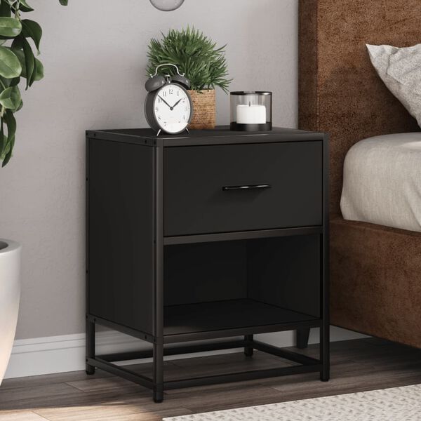 vidaXL Bedside Cabinet Set of 2 Black Engineered wood, steel Medium