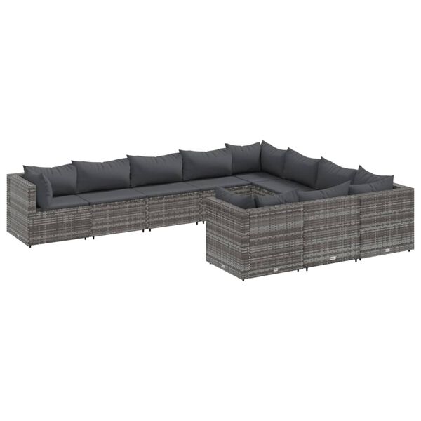 vidaXL Patio Sofa Set Grey PE rattan, Powder-coated steel Large
