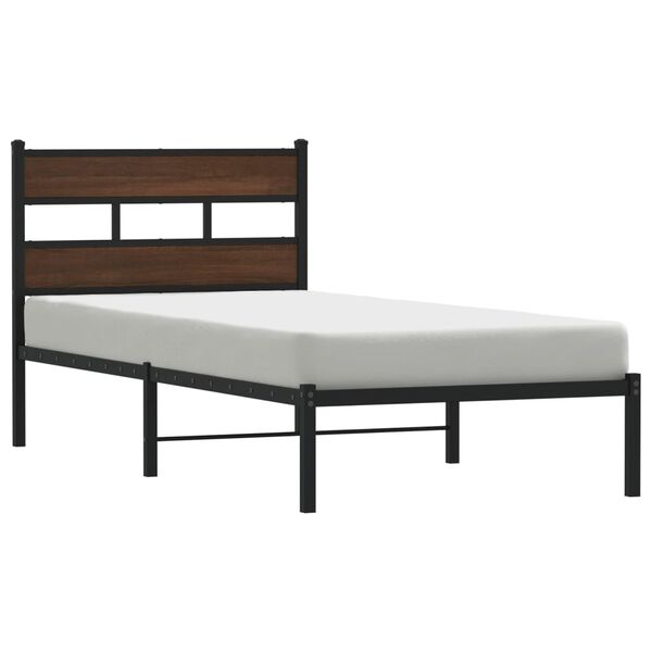 vidaXL Bed Frame Brown Oak Steel, engineered wood Twin Bed Frame