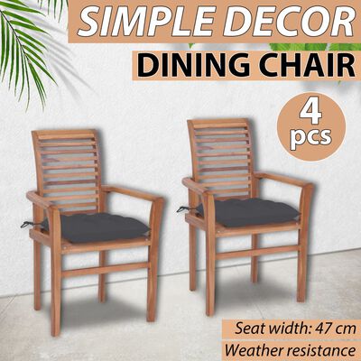 vidaXL Dining Chairs 2 pcs with Anthracite Cushions Solid Teak Wood