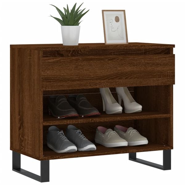 vidaXL Shoe Cabinet Brown Oak Engineered wood, metal Medium Shoe Cabinet