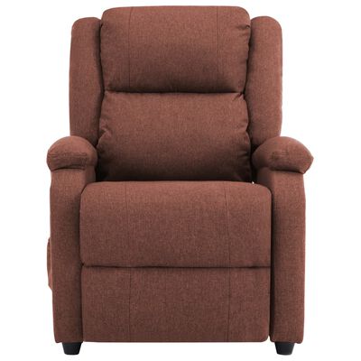 Brown recliner chair facing forward with armrests and compact footprint.