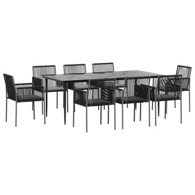 vidaXL 9 Piece Patio Dining Set with Cushions Black Poly Rattan and Steel