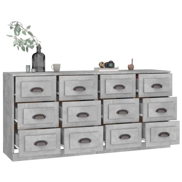 vidaXL Sideboard Set of 2 Concrete Grey Engineered Wood Sideboard