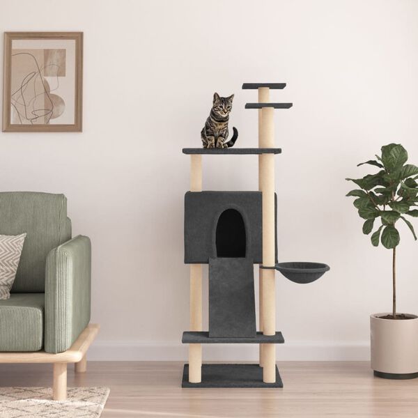 vidaXL Cat Tree Dark grey Engineered wood Large Stackable Cat Tree