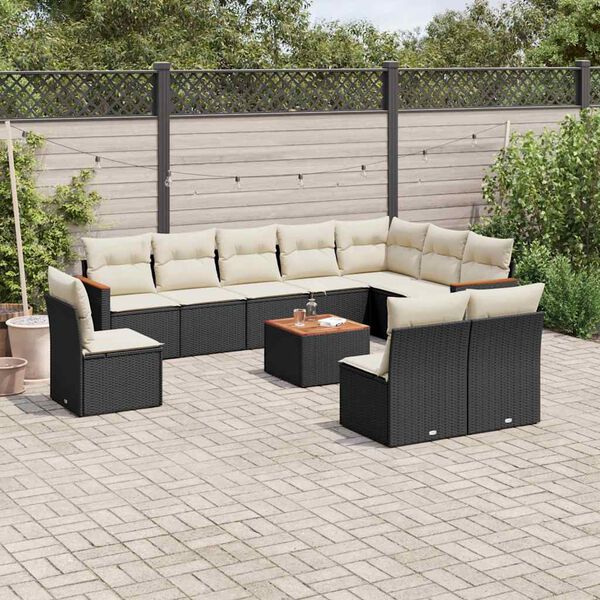 vidaXL Garden Sofa Set Black Poly Rattan Large Adjustable Feet