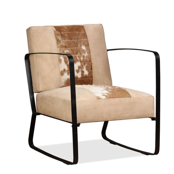 vidaXL Lounge Chair Brown, white, cream Genuine goatskin, Canvas, Steel