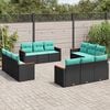 vidaXL Patio Sofa Set Black PE rattan, powder-coated steel, polyester fabric