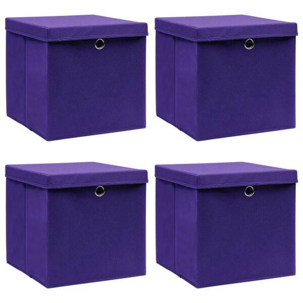 vidaXL Storage Box Set of 4 Purple Non-woven fabric (100% polyester)