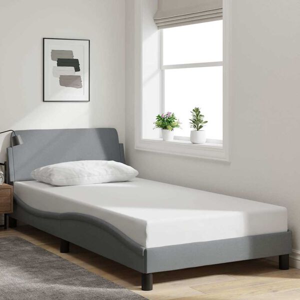 vidaXL Bed Frame Light Grey 100% Polyester, Metal, Plywood, Engineered Wood