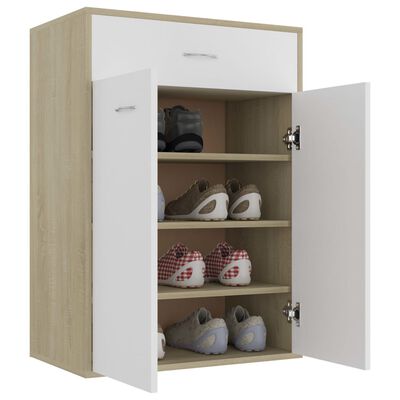 vidaXL Shoe Cabinet White and Sonoma Oak 23.6"x13.8"x33.1" Engineered Wood