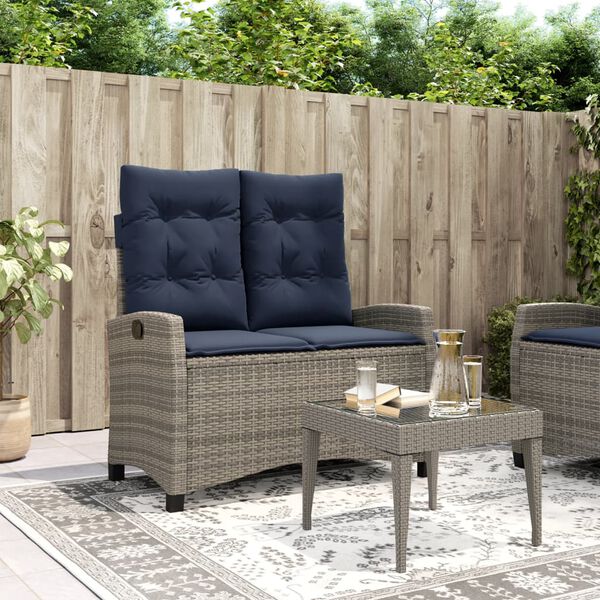 vidaXL Reclining Garden Bench Grey, Navy Blue