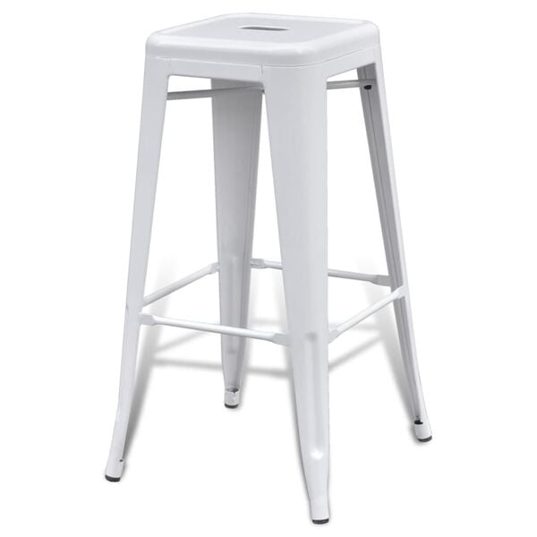 vidaXL Bar Stool Set of 2 White Steel 16.9 x 16.9 x 29.9 in Footrest