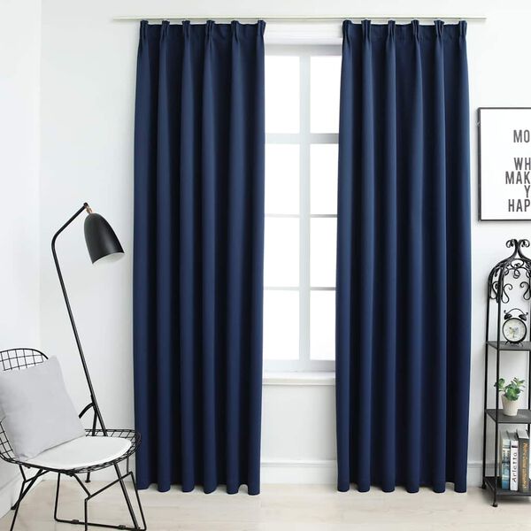 vidaXL Blackout Curtains with Hooks 2 pcs Blue 55.1x88.6"