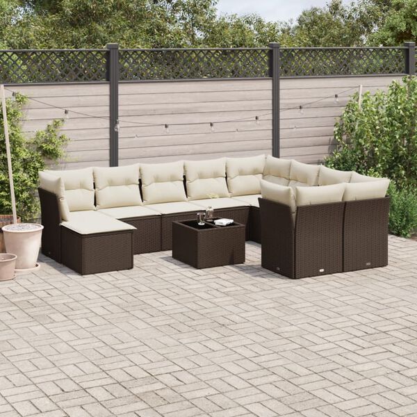 vidaXL Garden Sofa Set Brown, Cream White