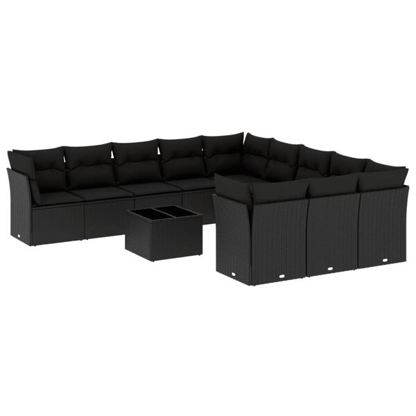 vidaXL Garden Sofa Set Black PE Rattan, Powder-Coated Steel, Tempered Glass