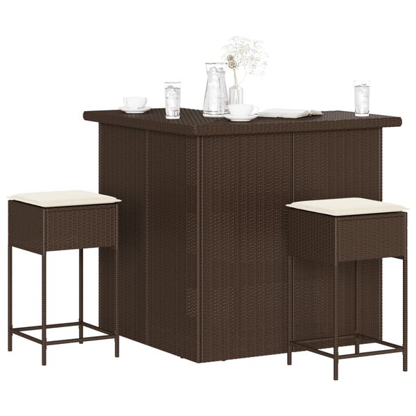 vidaXL Garden Bar Set Brown PE Rattan Medium Removable Covers