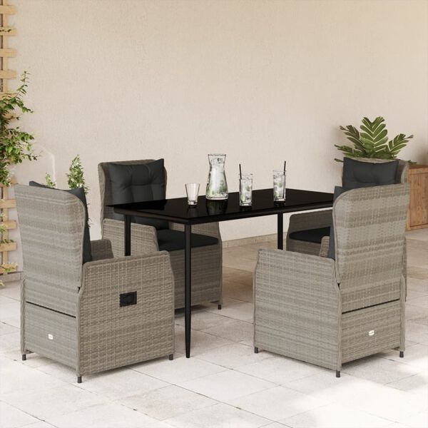 vidaXL 5 Piece Patio Dining Set with Cushions Light Grey Poly Rattan