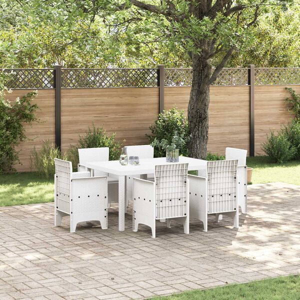 vidaXL Garden Dining Set 7 pcs White Polt rattan