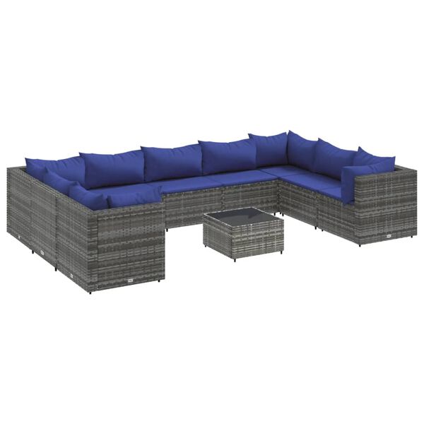 vidaXL Patio Lounge Set Grey PE rattan, powder-coated steel, tempered glass