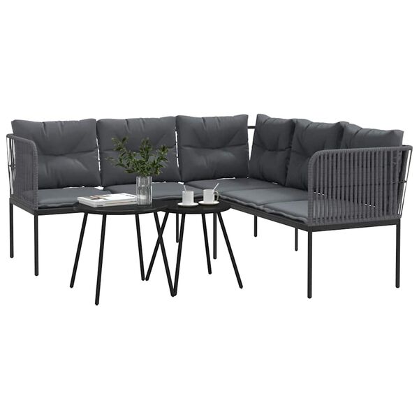 vidaXL Sofa Set Black, Anthracite Powder-coated steel, PE rattan, Textilene
