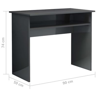 vidaXL Desk High Gloss Gray 35.4" x 19.7" x 29.1" Engineered Wood