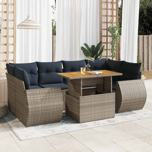 vidaXL 7 Piece Patio Sofa Set with Cushions Gray Poly Rattan