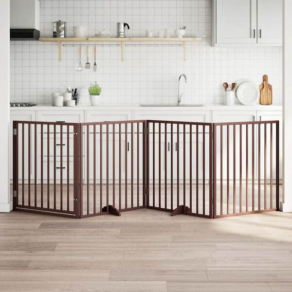 vidaXL Dog Gate Set of 4 Brown Poplar Wood 126 in total length