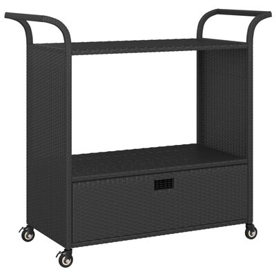 vidaXL Bar Cart with Drawer Black 39.4"x17.7"x38.2" Poly Rattan