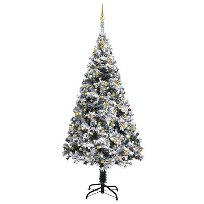 vidaXL Artificial Pre-lit Christmas Tree with Ball Set Green 94.5" PVC