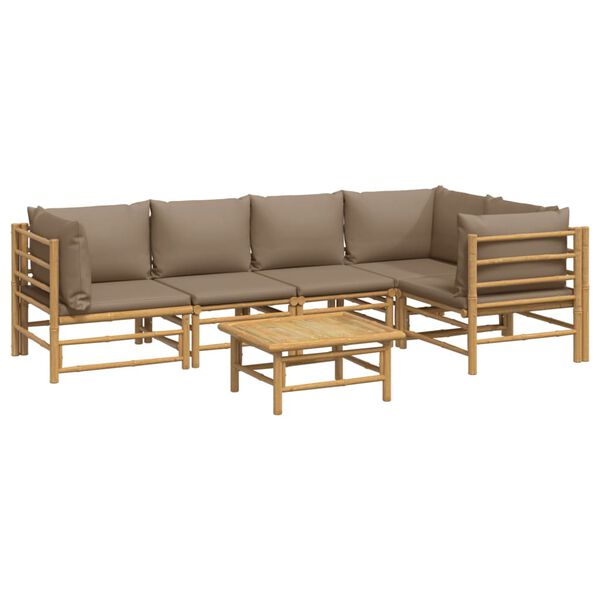 vidaXL Garden Lounge Set Taupe Bamboo and Polyester Medium Modular