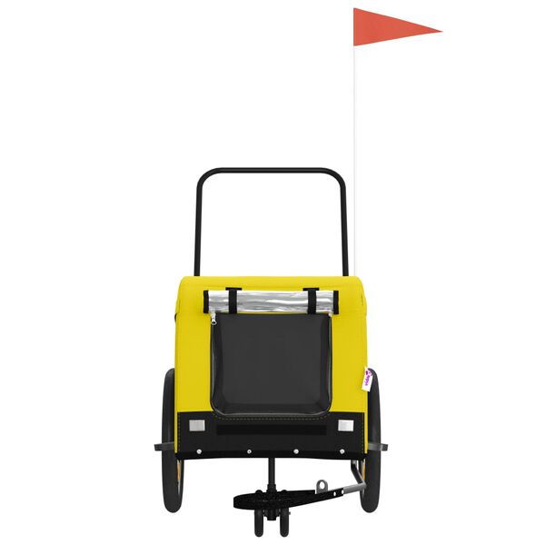 vidaXL Pet Bike Trailer Yellow and Black Oxford fabric, iron, PVC Foldable