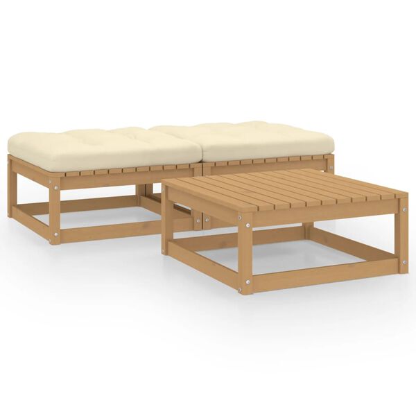 vidaXL Garden Lounge Set Honey Brown, Cream Solid Pine Wood, 100% Polyester