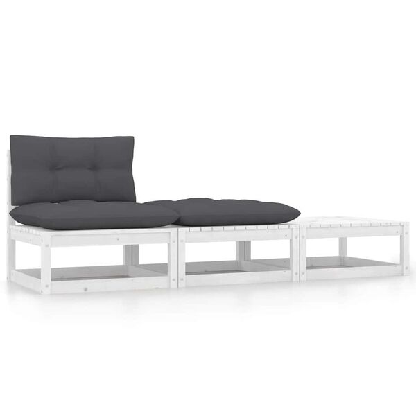 vidaXL Wooden Lounge Set White Solid pinewood, fabric (100% polyester)