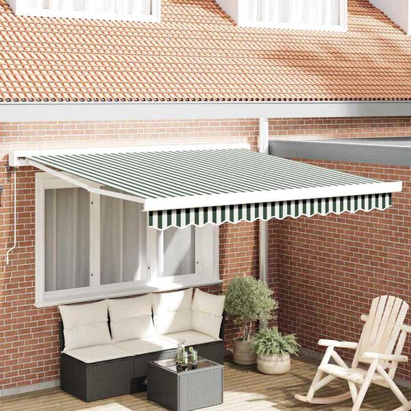 vidaXL Retractable Awning Manual Green and white 137.80" x 98.43