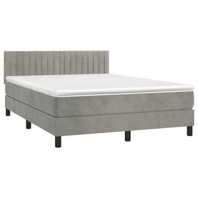 vidaXL Box Spring Bed with Mattress Light Gray Full Velvet
