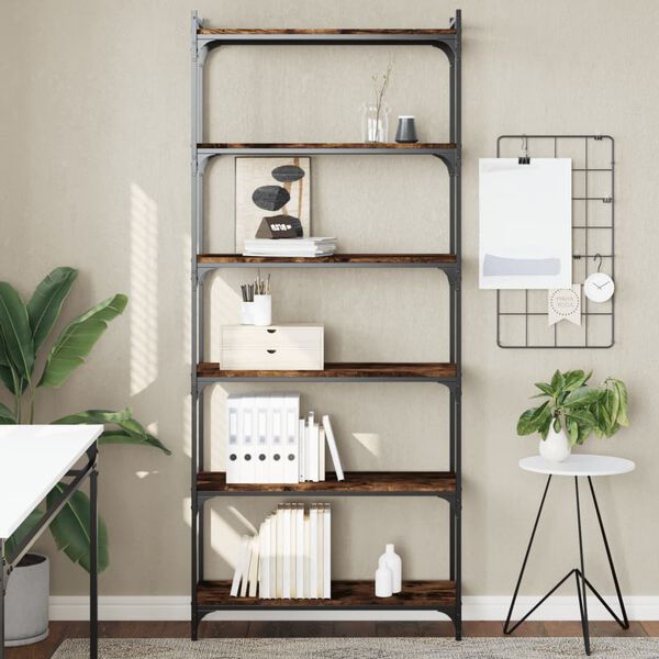 vidaXL Bookcase Smoked Oak Engineered wood, metal 6-Tier Adjustable Feet