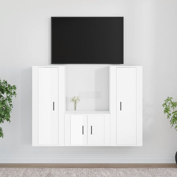 vidaXL TV Cabinet Set Set of 3 High gloss white Engineered wood Standard